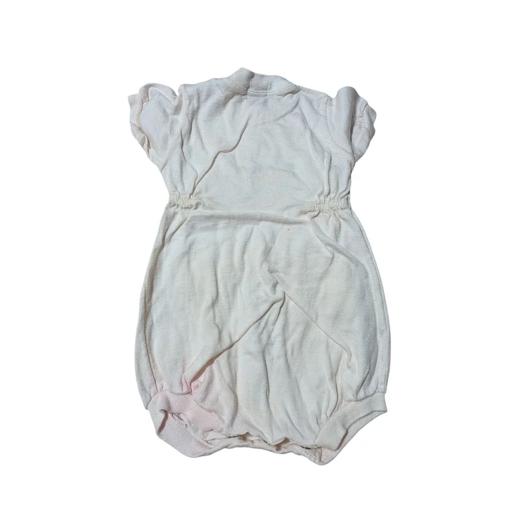 Vintage Baby Romper Bodysuit Short Sleeve Floral Embroidery Beige‎ newborn A1